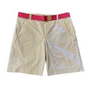 Lauren Ralph Lauren High Waist Bermuda Mom Shorts Pink Belt 10 Classic Stone